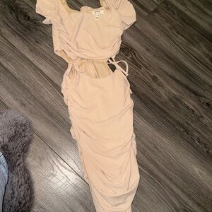 Privy Cream Backless Ruched Dress